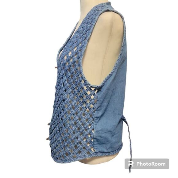 Vintage Van Heusen Medium Wash Lattice Woven Vest with Toggle Buttons Women's Si - Picture 2 of 6